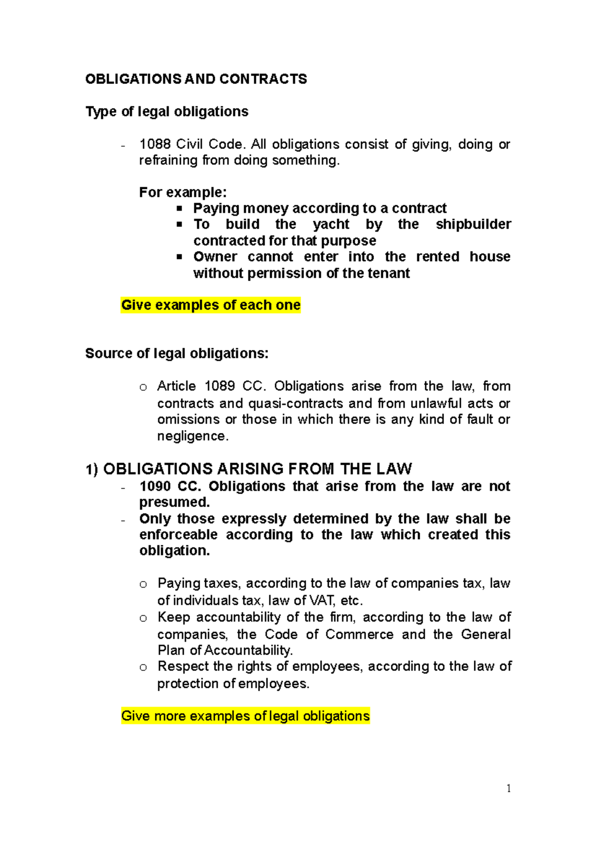 Obligations and Contracts: Legal Foundations and Examples (LAW101 ...