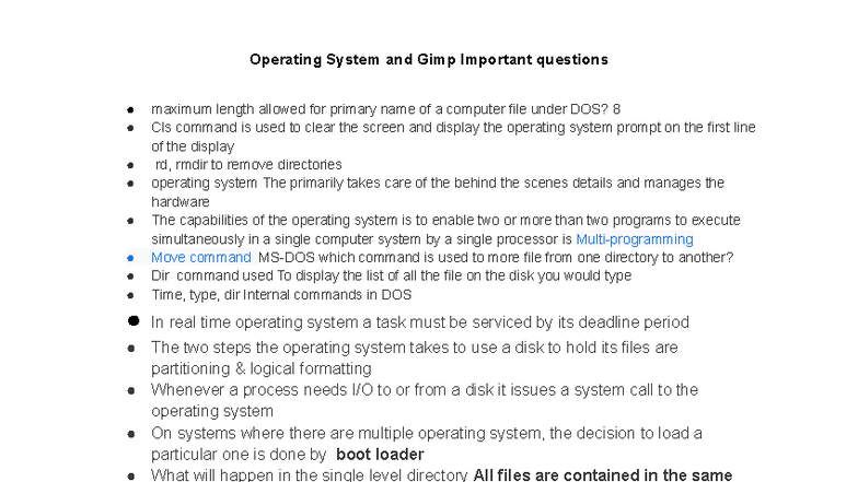 Operating System and GIMP Important Questions - Study Guide - Studocu