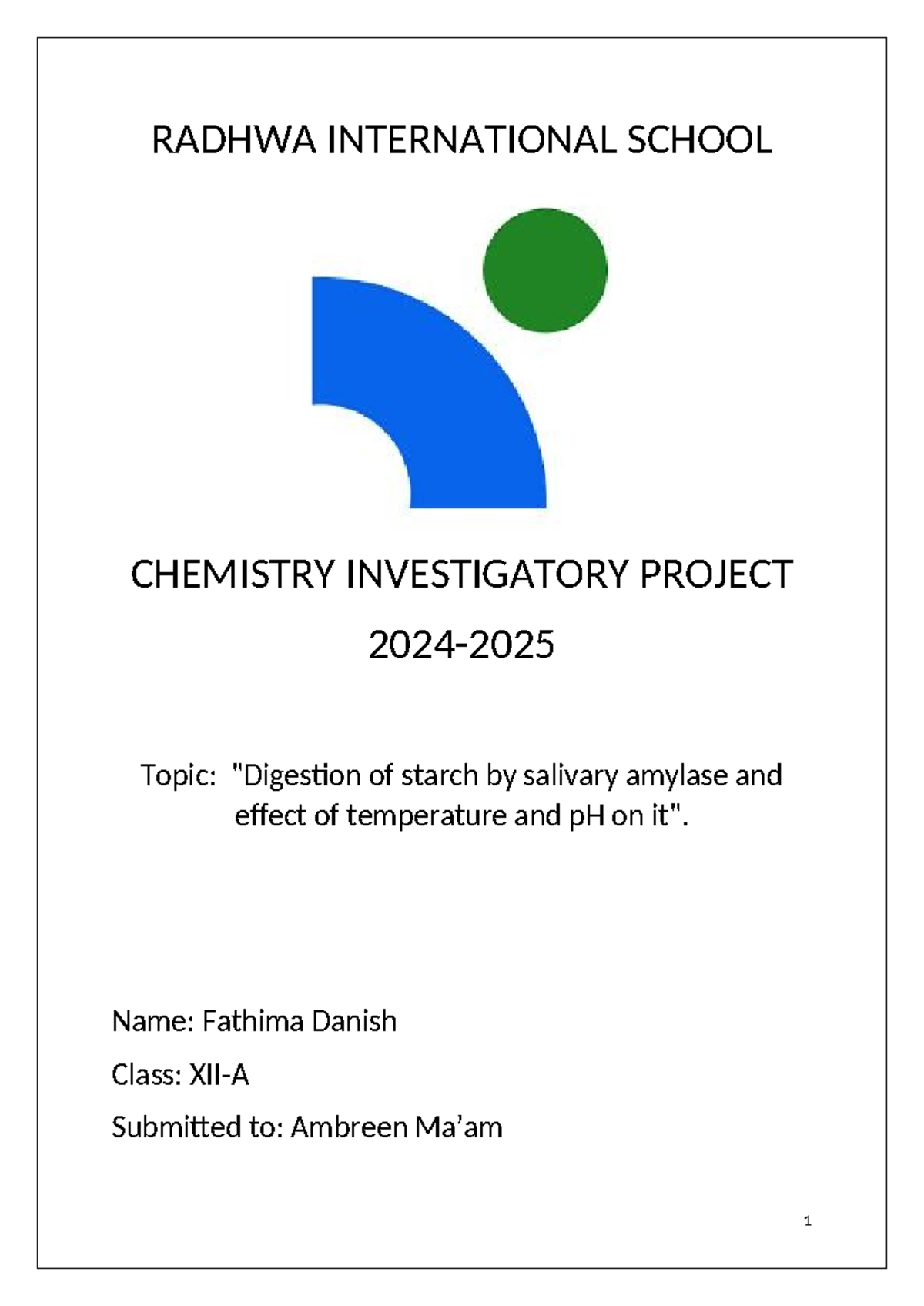 Physics Investigatory project - RADHWA INTERNATIONAL SCHOOL CHEMISTRY ...