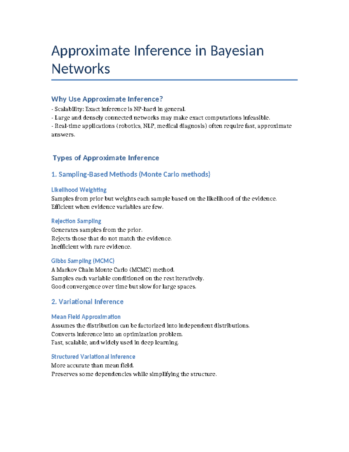 Approximate Inference in Bayesian Networks: Methods & Applications ...