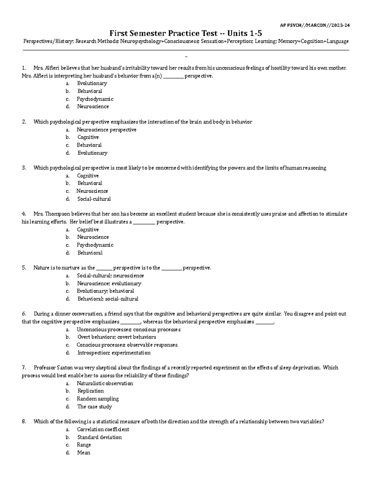 Final Exam Practice Questions - Units 1-5 - APPsych 23-24 - Studocu
