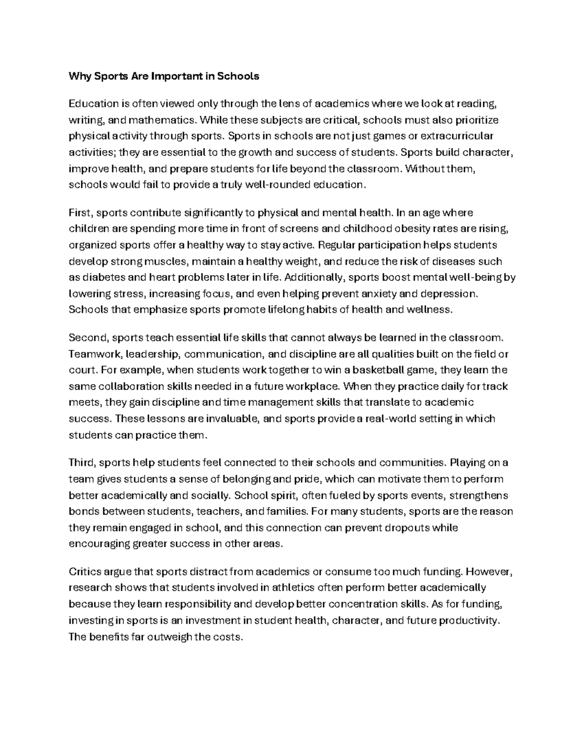 The Importance of Sports in Education: Benefits for Students - Studocu