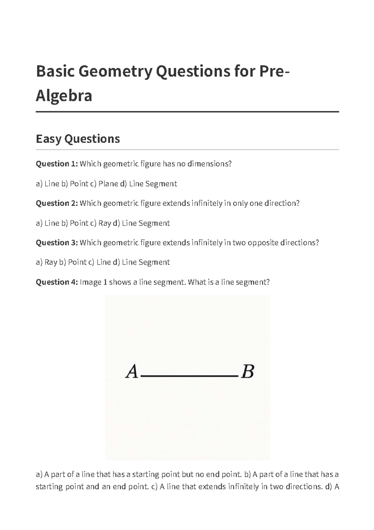 Basic Geometry Questions for PreAlgebra: 25 Practice Problems - Studocu