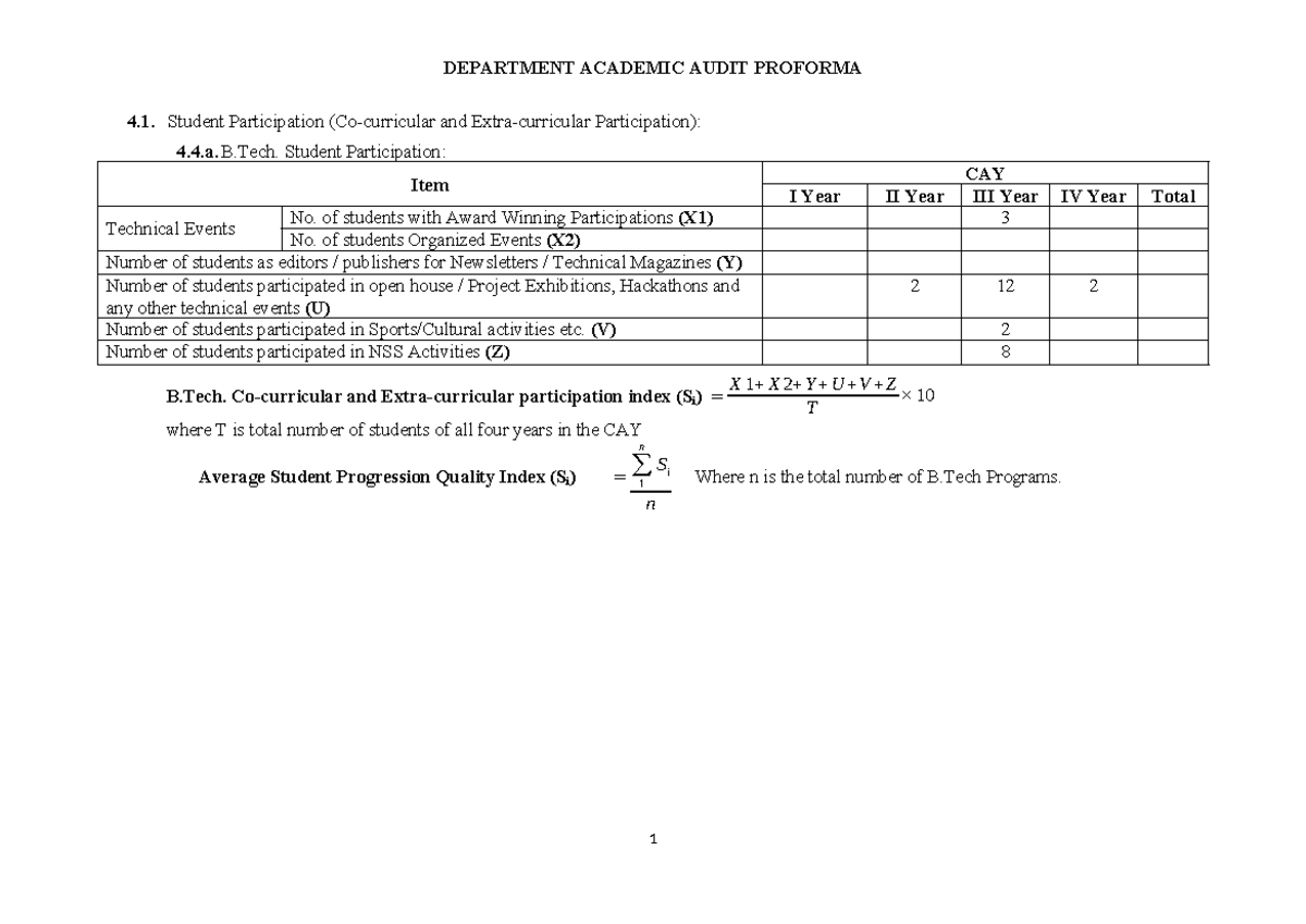 B.Tech. Student Participation Audit Proforma - Academic Year 2026 - Studocu