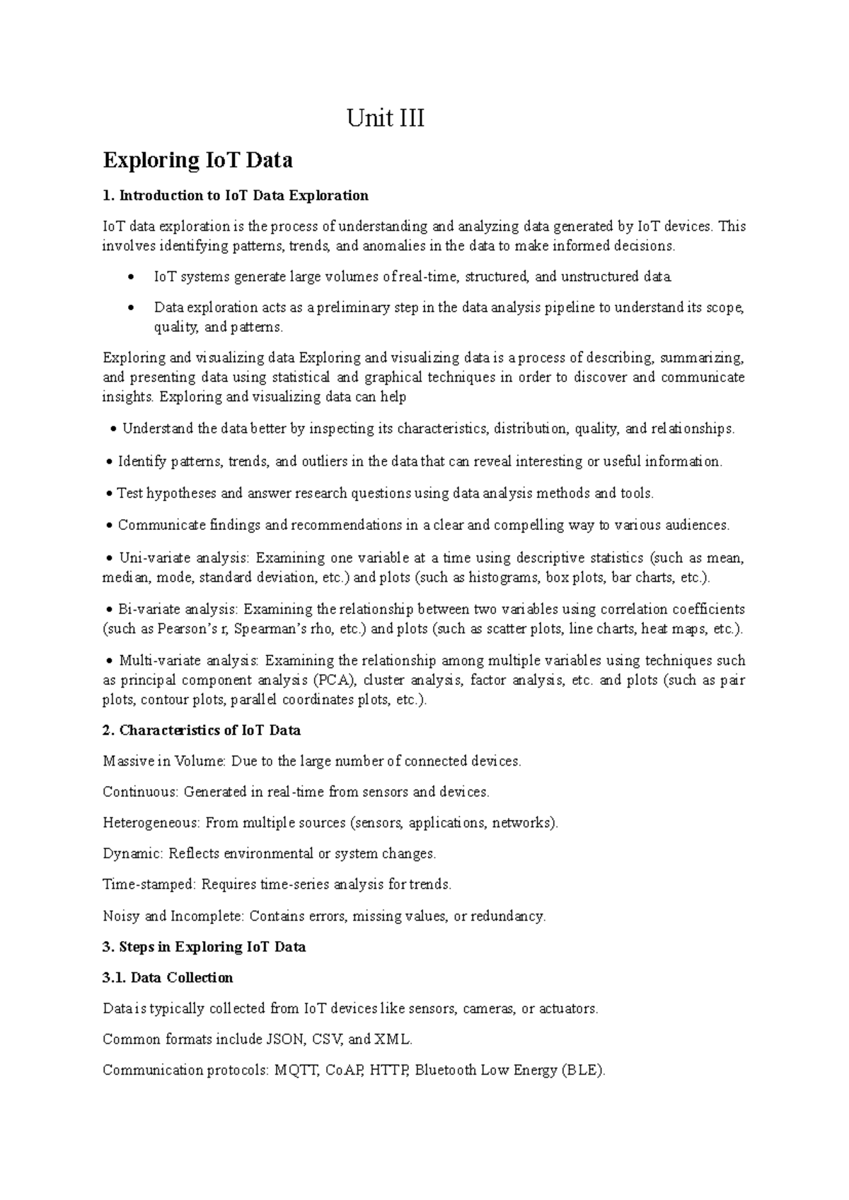 Io TCPA notes 3 - Unit III Exploring IoT Data 1. Introduction to IoT ...
