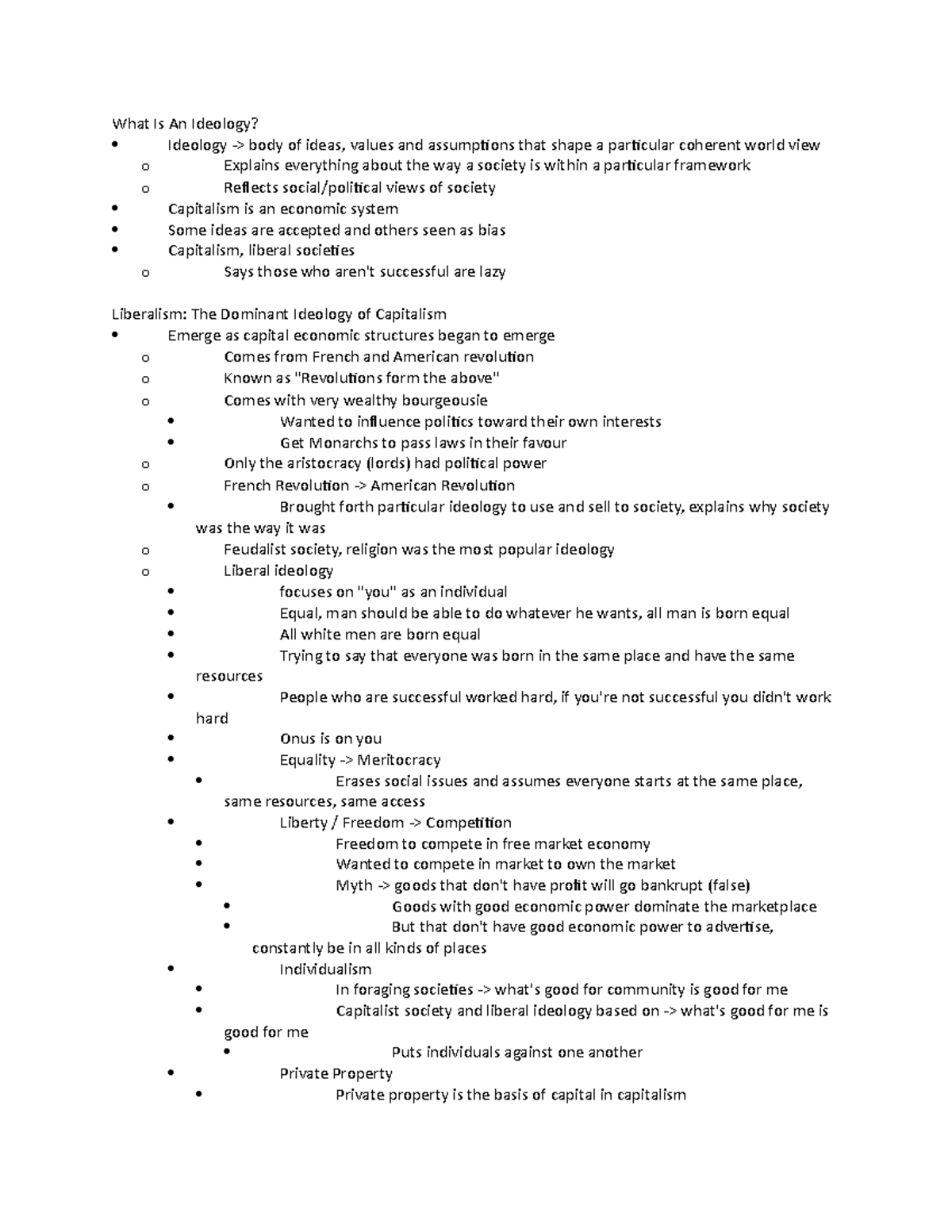 SOC103 - WEEK 9 LECTURE NOTES - What Is An Ideology? Ideology -> body ...