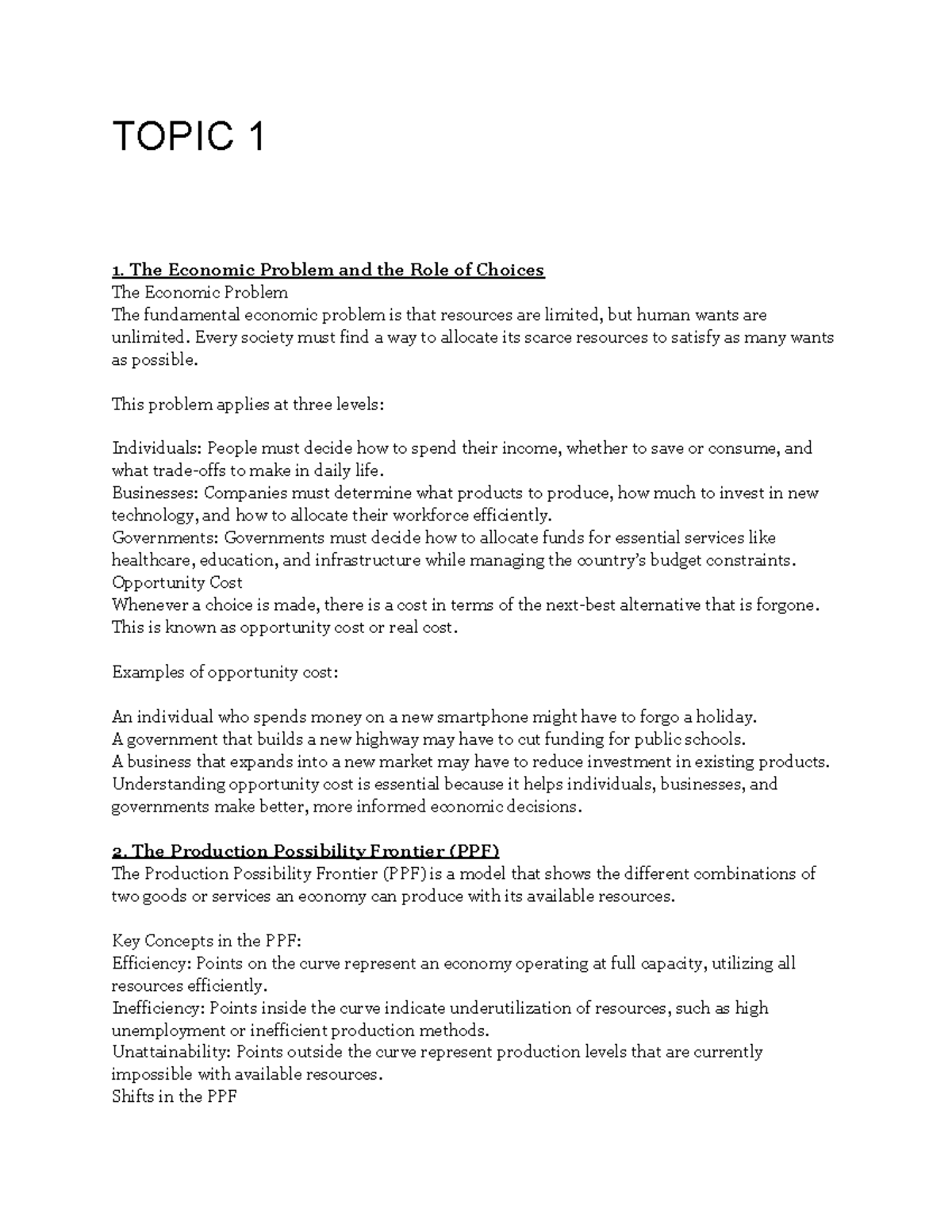 YR 11 Economics Notes - Topic 1 and 2 - TOPIC 1 The Economic Problem ...