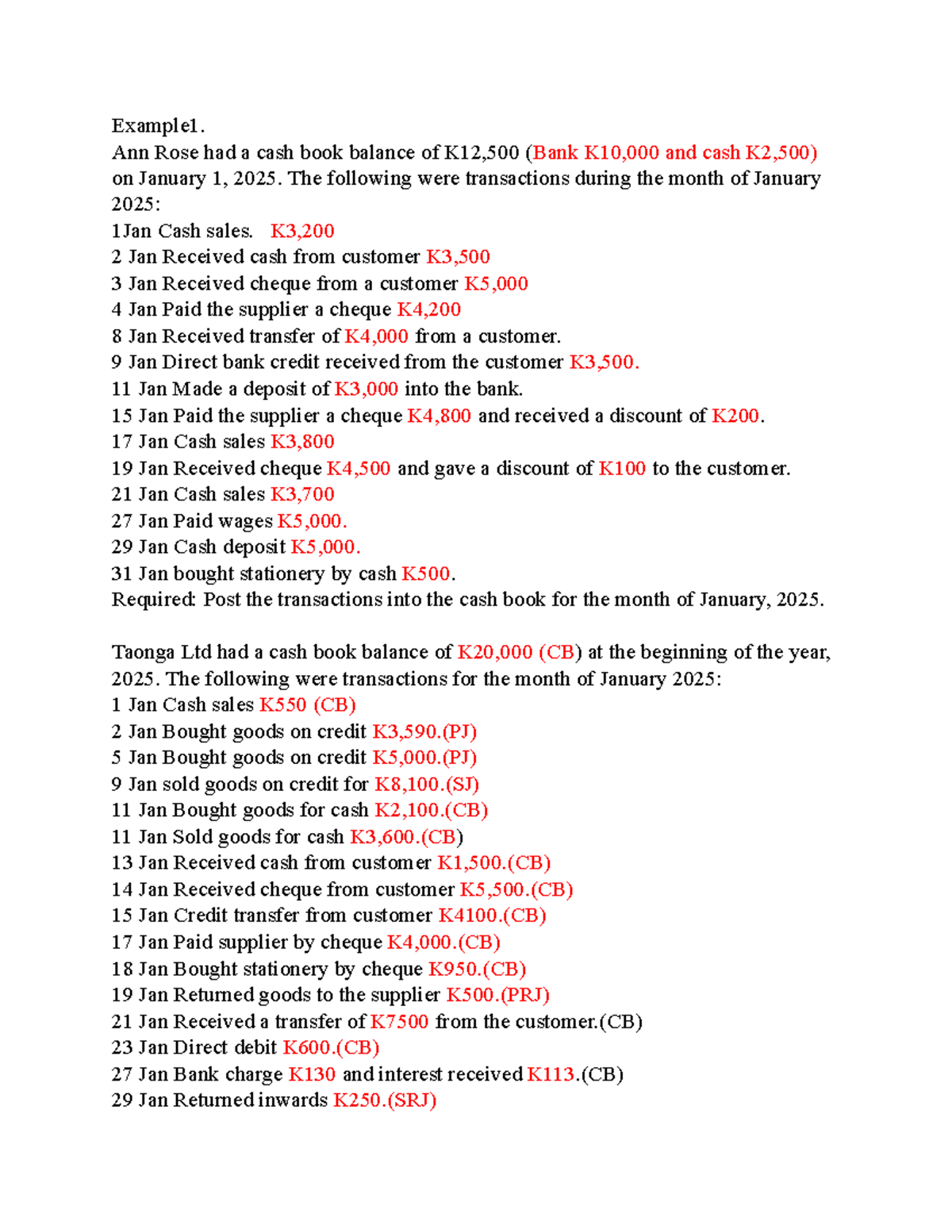 AC111 Exercises - Cash Book and Ledger Posting Practice - Studocu