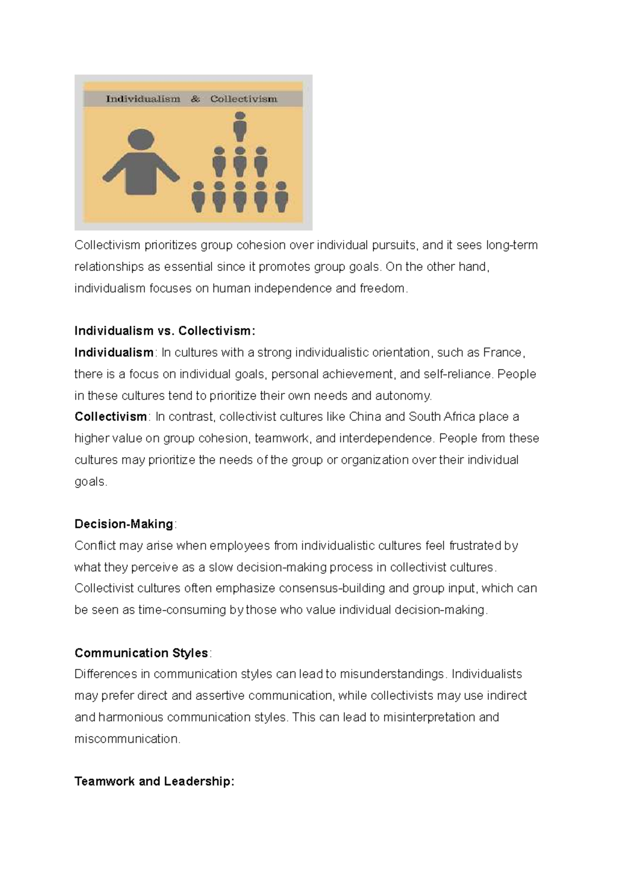 Collectivism prioritizes group cohesion over individual pursuits - On ...