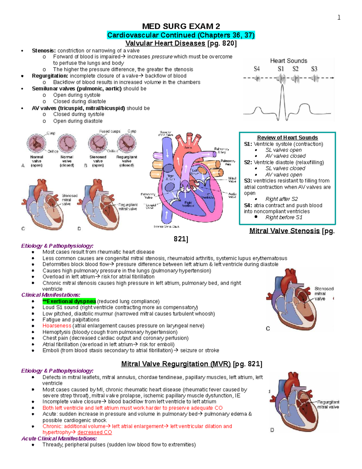 MED SURG EXAM 2: Cardiovascular Focus on Valvular Heart Diseases - Studocu