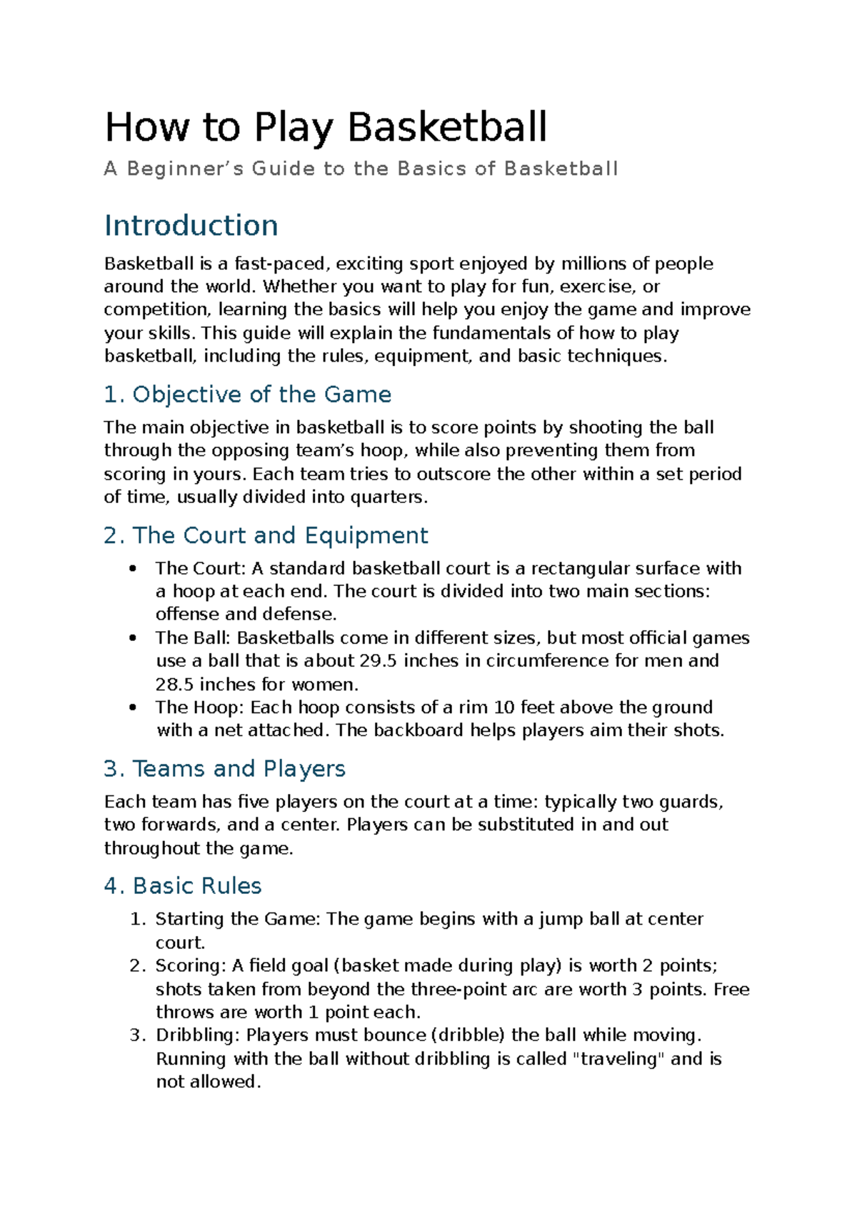 6UDS - U54TE: Basics of Basketball - A Comprehensive Guide - Studocu