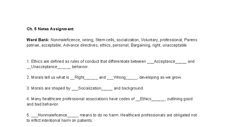 Ch. 5 Ethics Notes: Key Concepts & Terms in Healthcare - Studocu