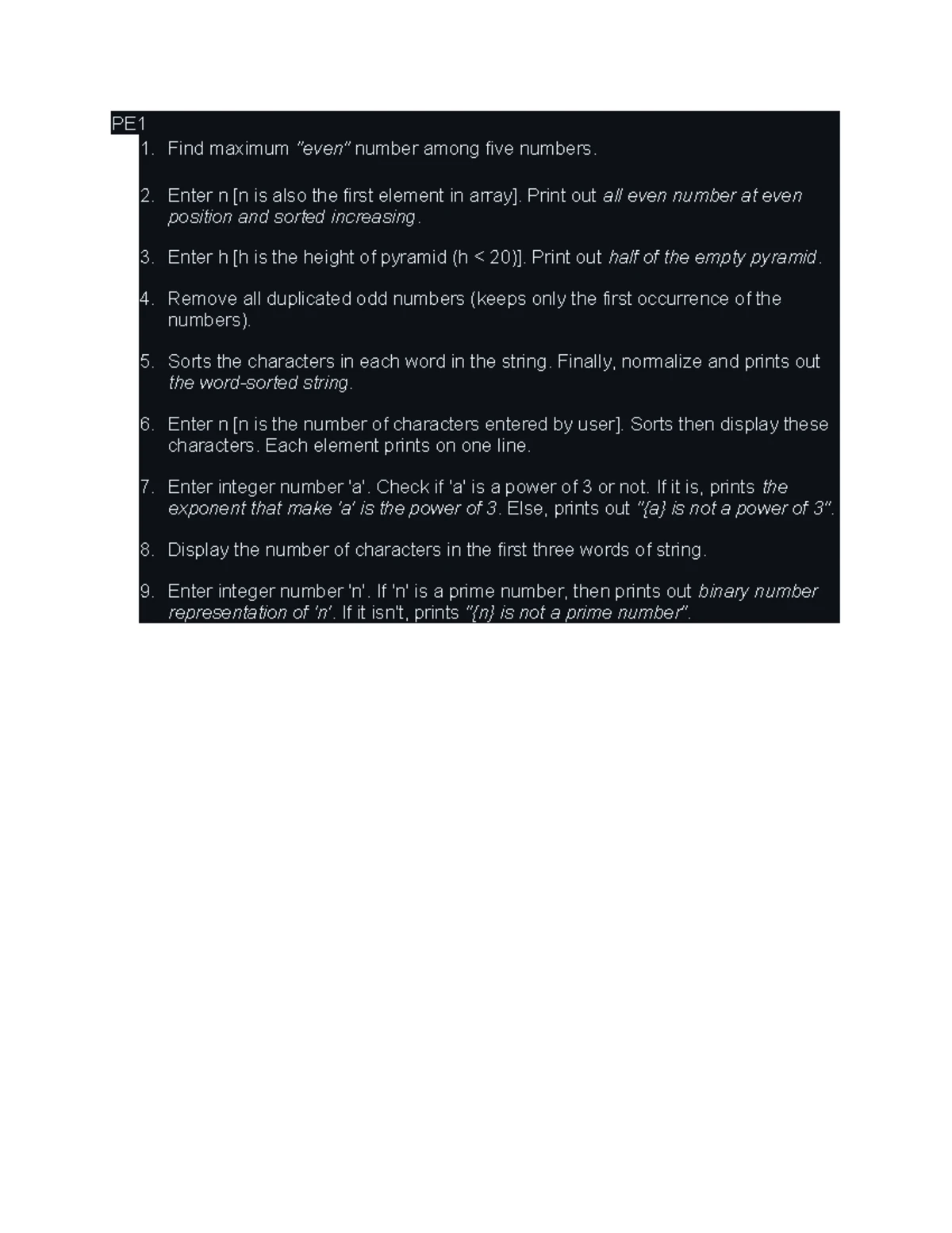 PE 5 - Programming Exercises: User Input and String Manipulation - Studocu