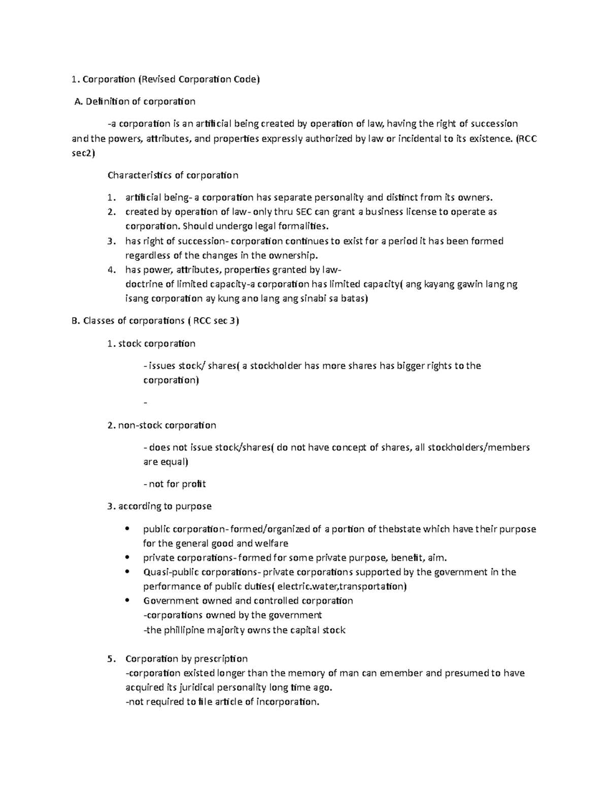 RCC 2023 Final Exam Review: Key Concepts on Corporations - Studocu