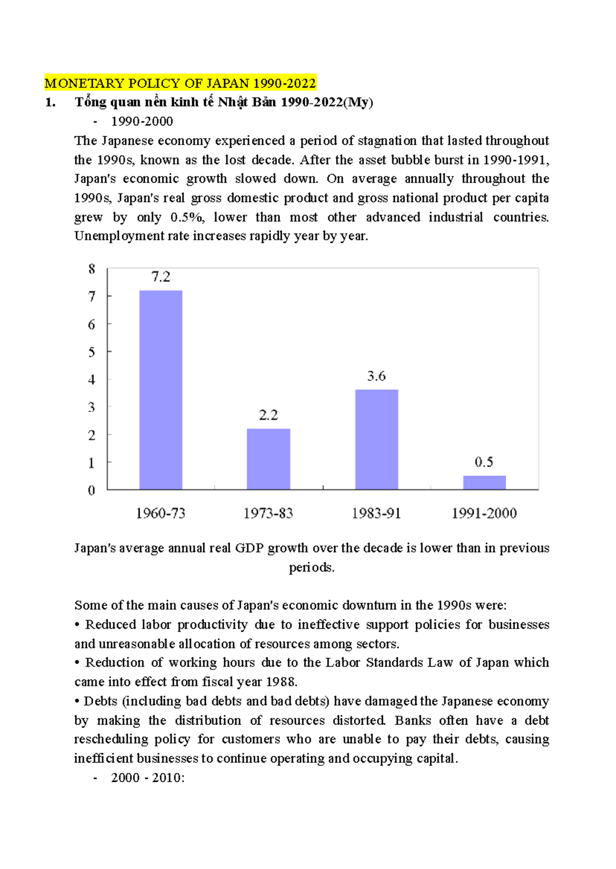Japan's Monetary Policy: Changes from 1990 to Present (Course Code ...