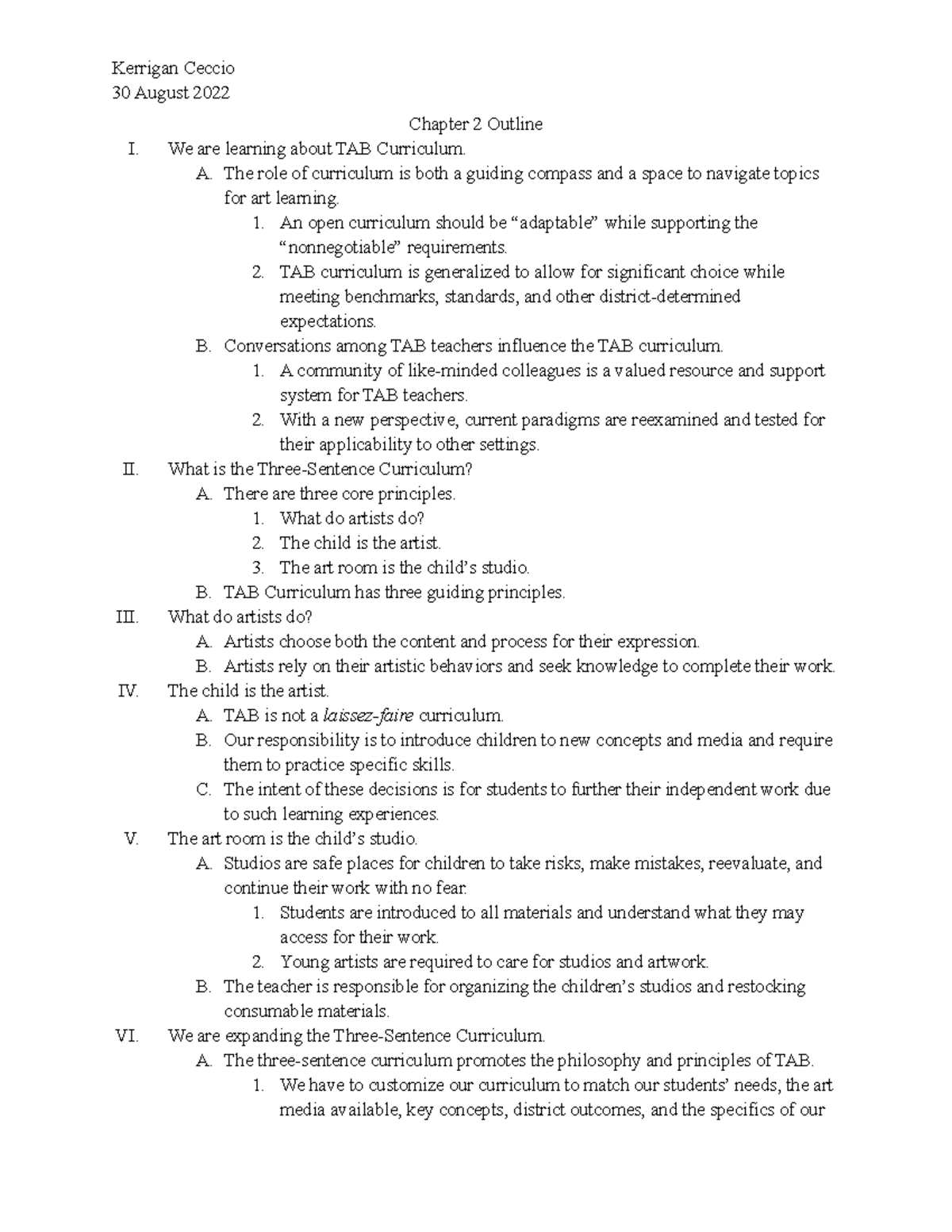 TAB Curriculum: Chapter 2 Outline & Key Concepts - Studocu