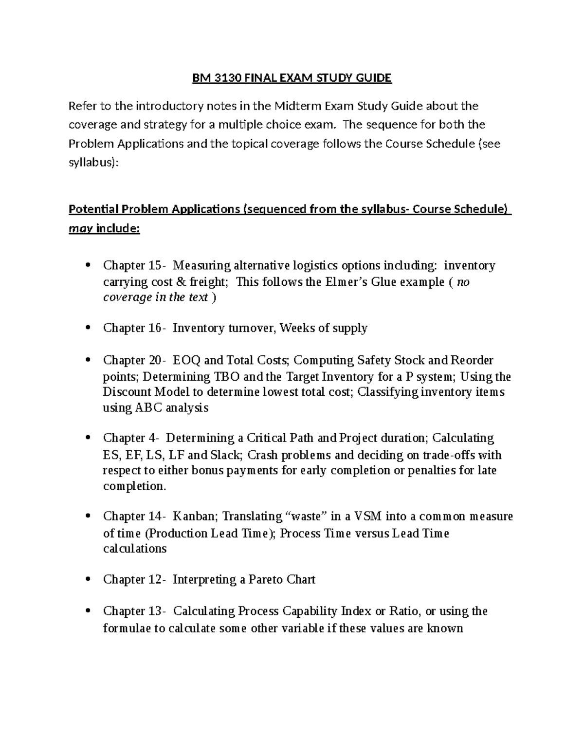 BM 3130 Final Exam Study Guide: Key Topics & Problem Applications - Studocu
