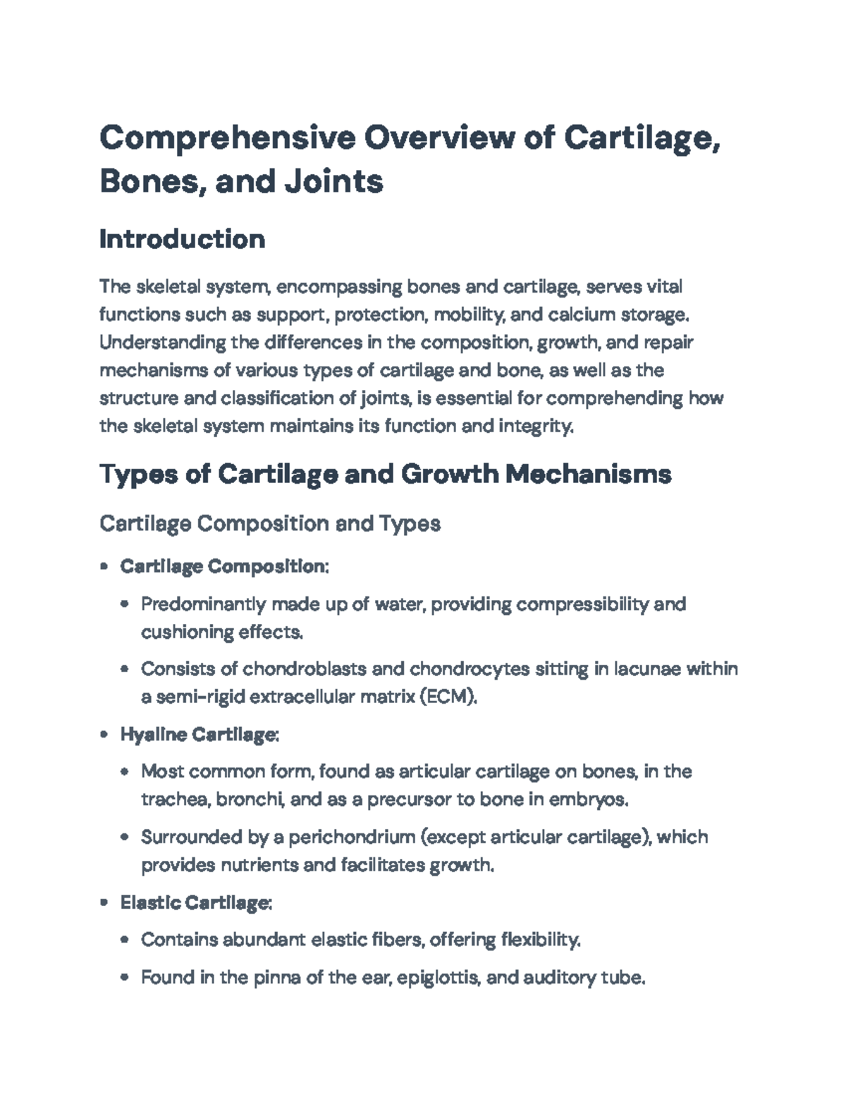 Skeletal System Overview: Cartilage, Bone Structures, and Joints ...