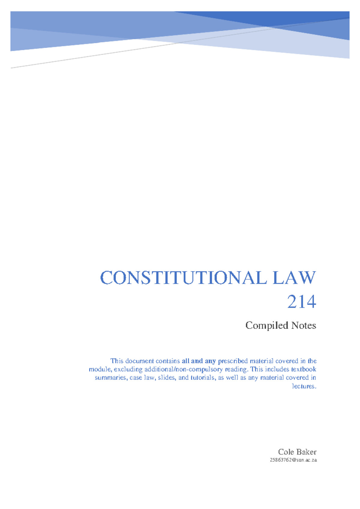 Compiled Constitutional Law Notes for CON 214 - Studocu