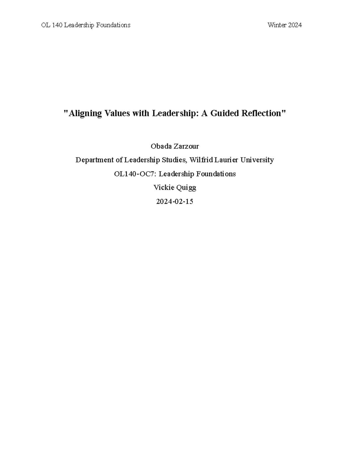 OL140-OC7 Guided Reflection on Leadership Values and Growth - Studocu