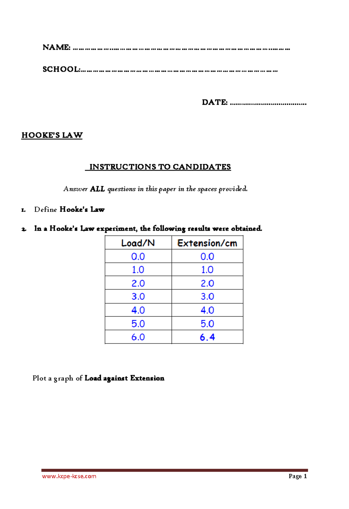 FORM 2 Topic 17: Hooke's Law Questions and Graph Analysis - Studocu