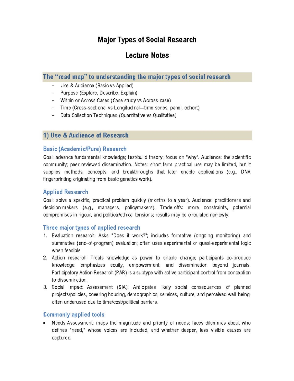 SOC 101: Major Types of Social Research Lecture Notes - Studocu