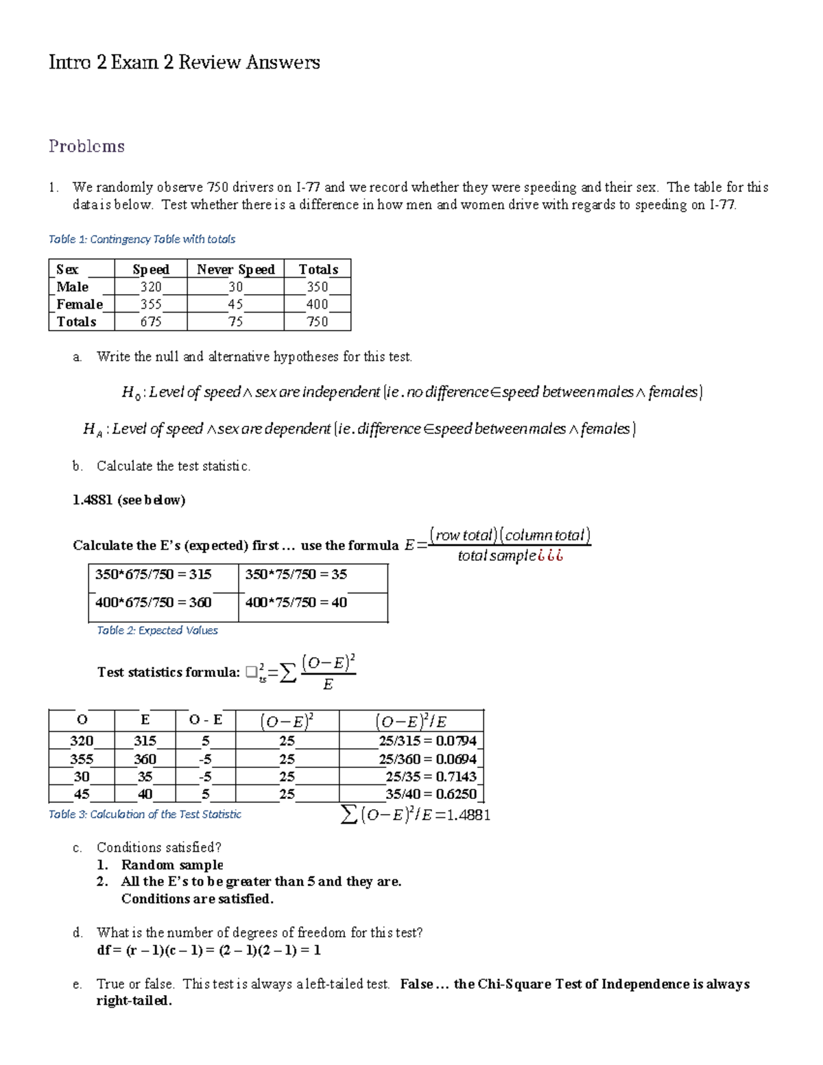 Intro 2 - Exam 2 Review: Statistical Analysis & Hypothesis Testing ...