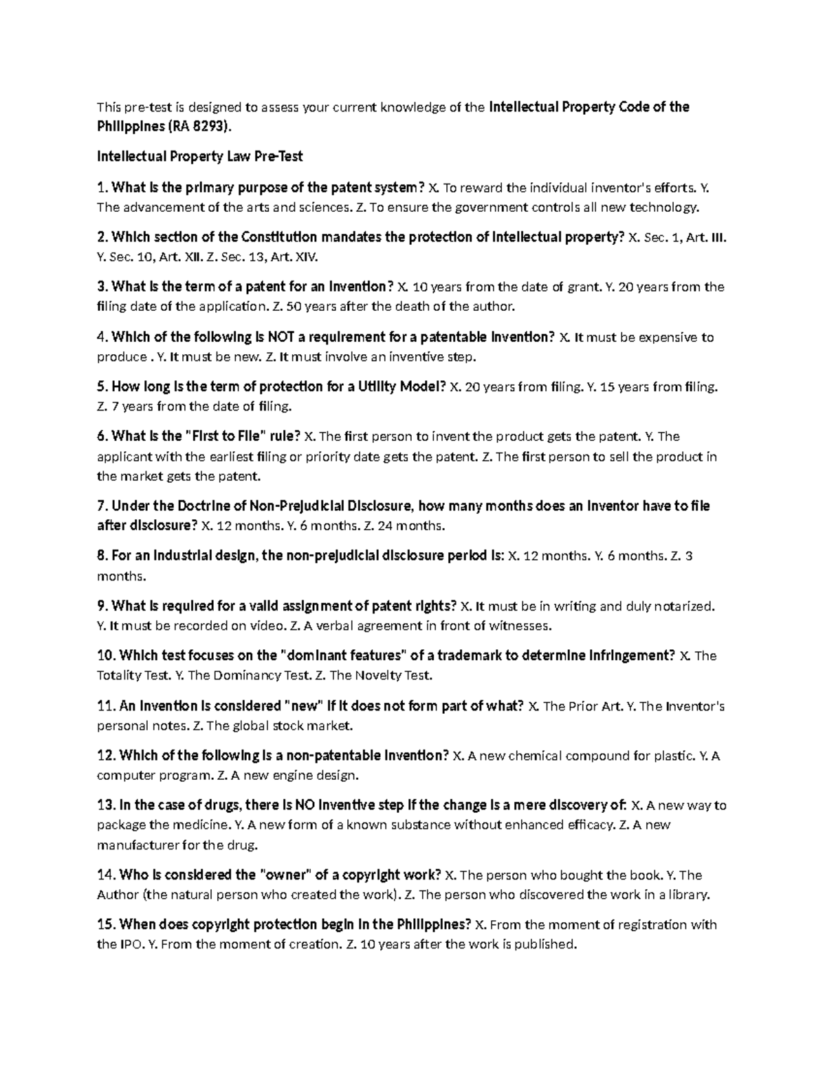 IPL 101: Pretest on Intellectual Property Law Concepts - Studocu