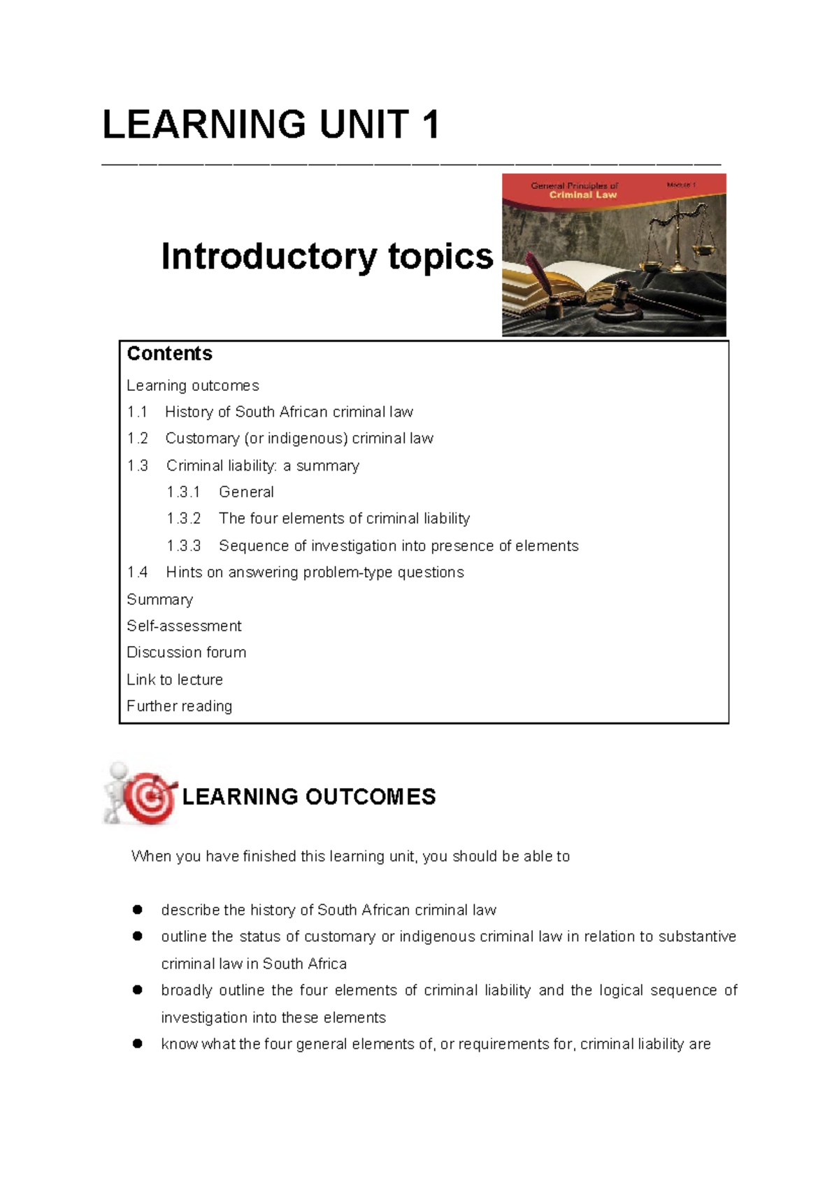 Criminal Law 101: Learning Unit 1 Overview - Studocu