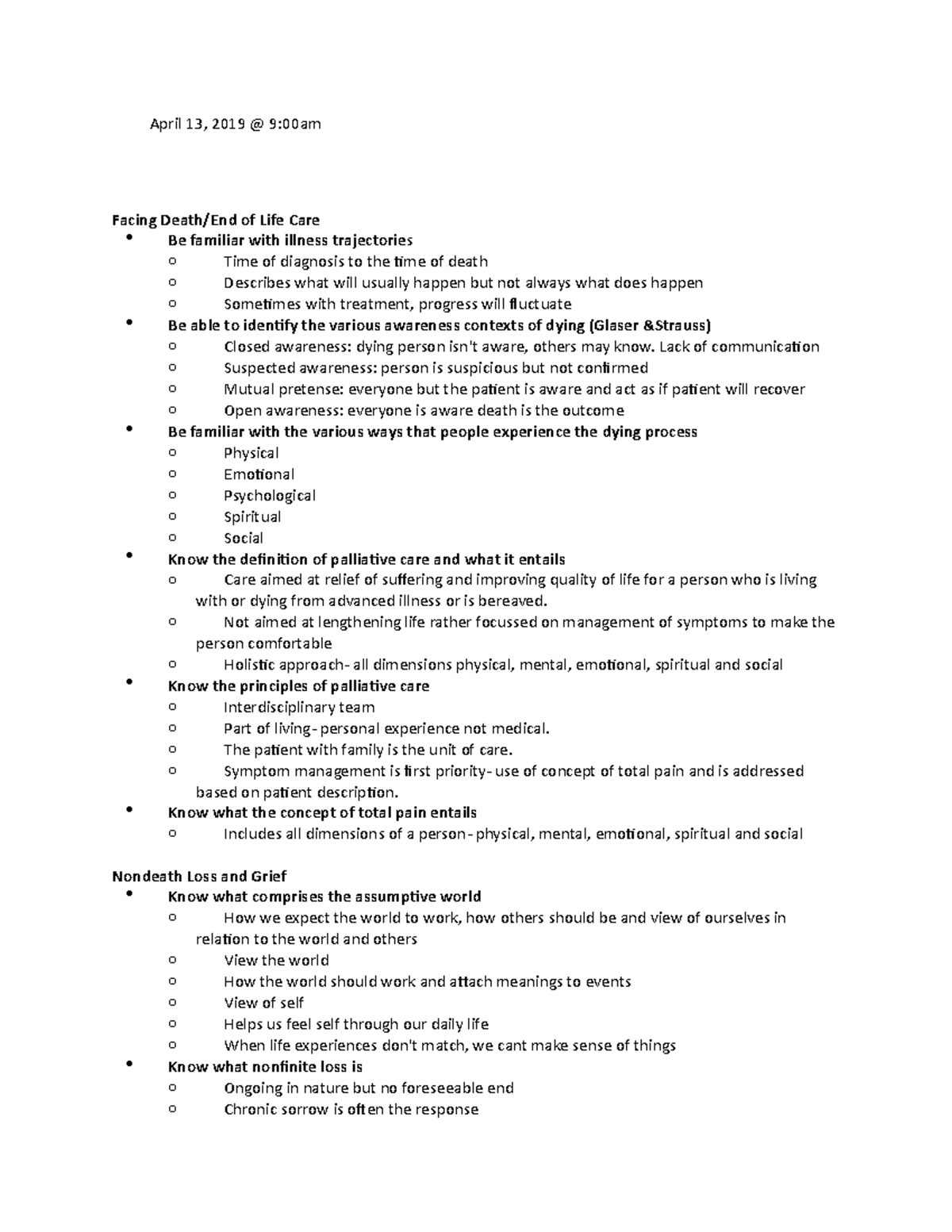 Exam Review - Lecture Notes for Topics 6-12 on Death and Grief - Studocu