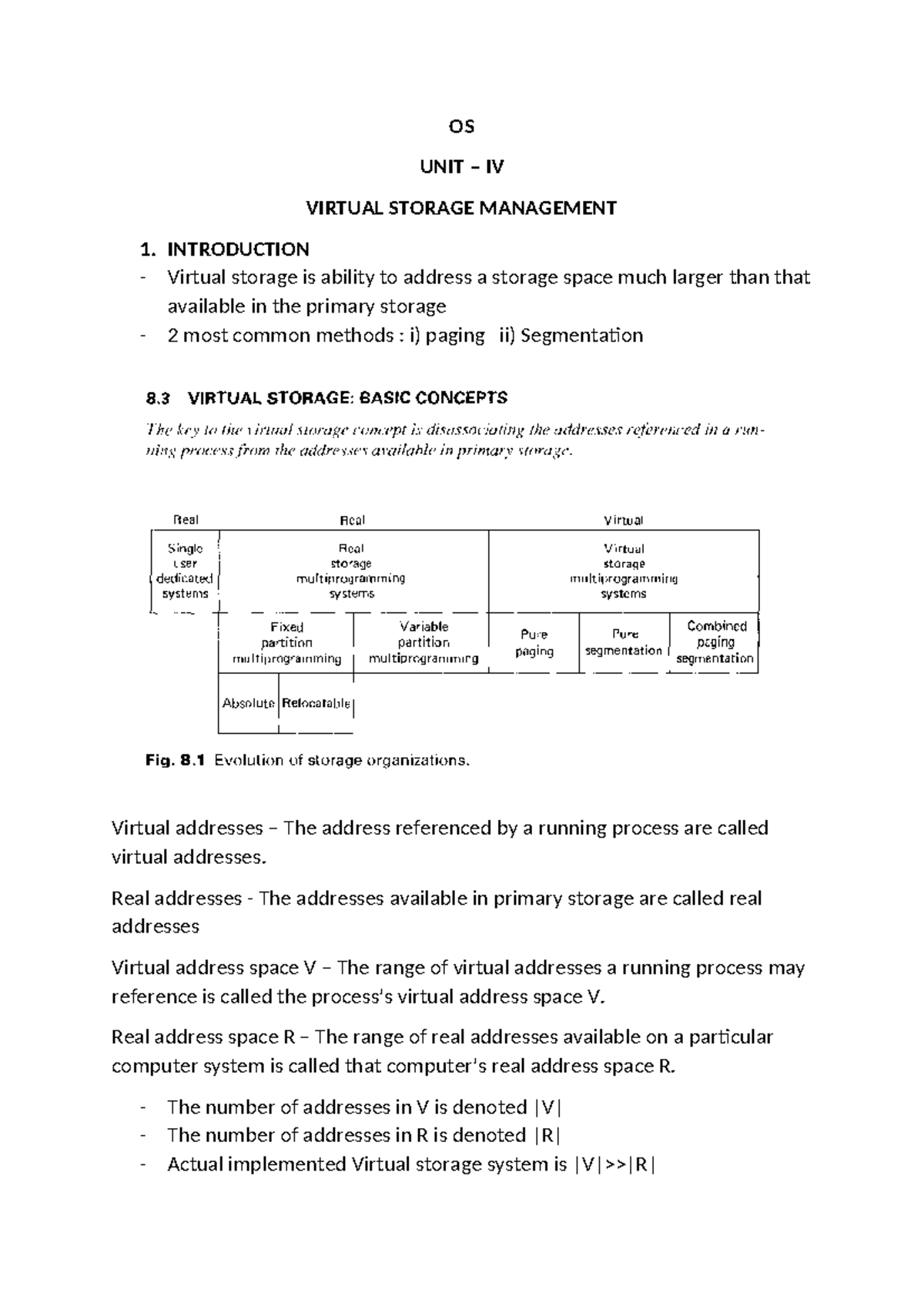 OS-Unit IV: Virtual Storage Management Overview and Strategies - Studocu
