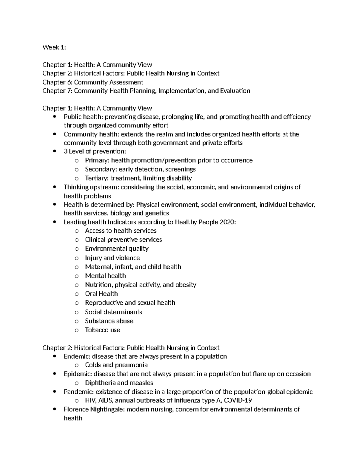 NR 442 Week 1 Final Exam Notes: Community Health Overview - Studocu