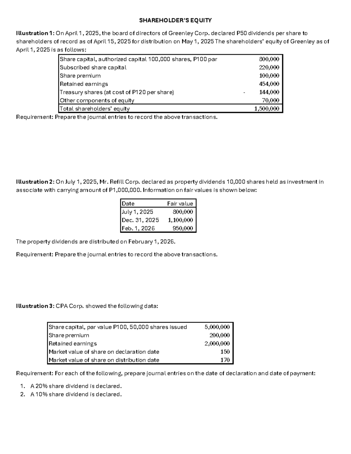 Additional Practice Handout for Shareholders Equity Part 2 (EQUITY ...