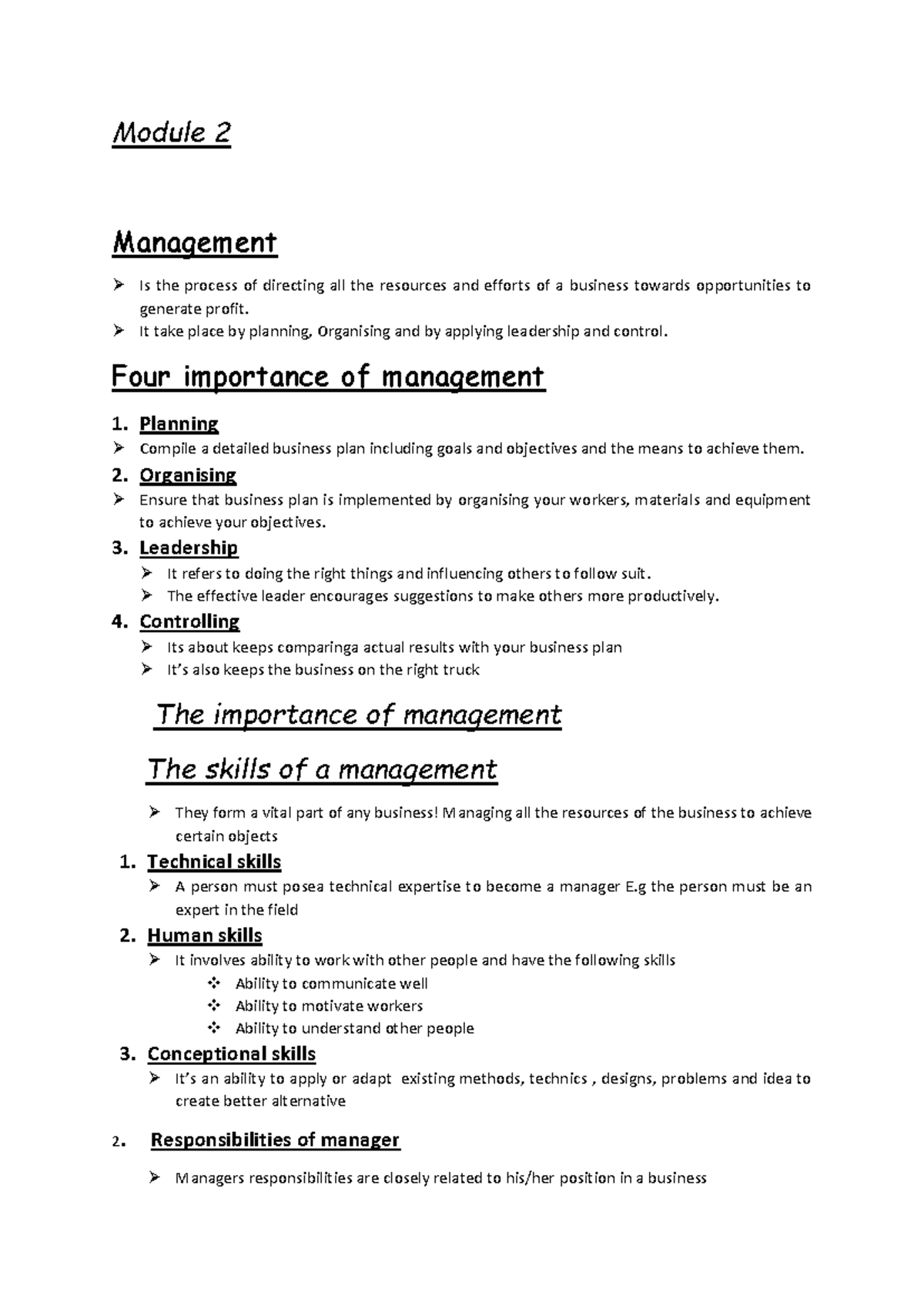 Module 2 - Management Principles and Practices: Chapter 2 Notes - Studocu