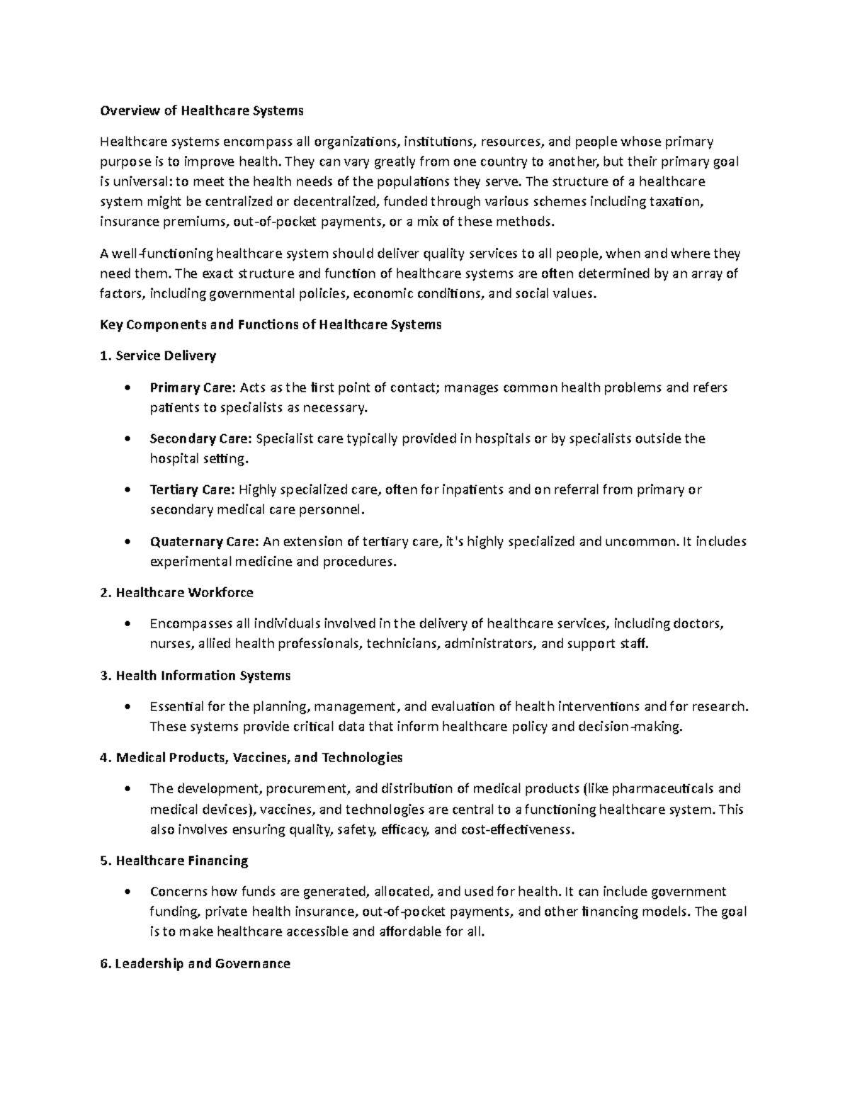 Overview of Healthcare Systems - Overview of Healthcare Systems ...