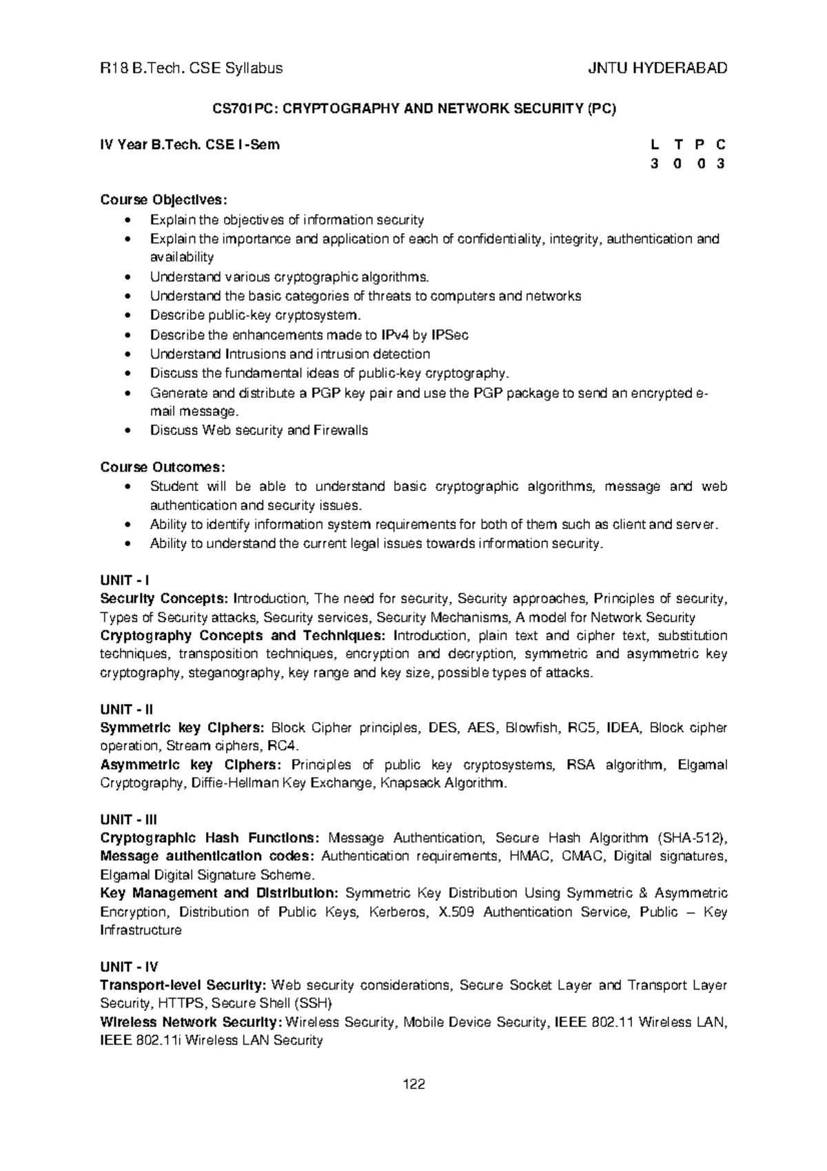 CS701PC: Cryptography and Network Security Syllabus Overview - Studocu