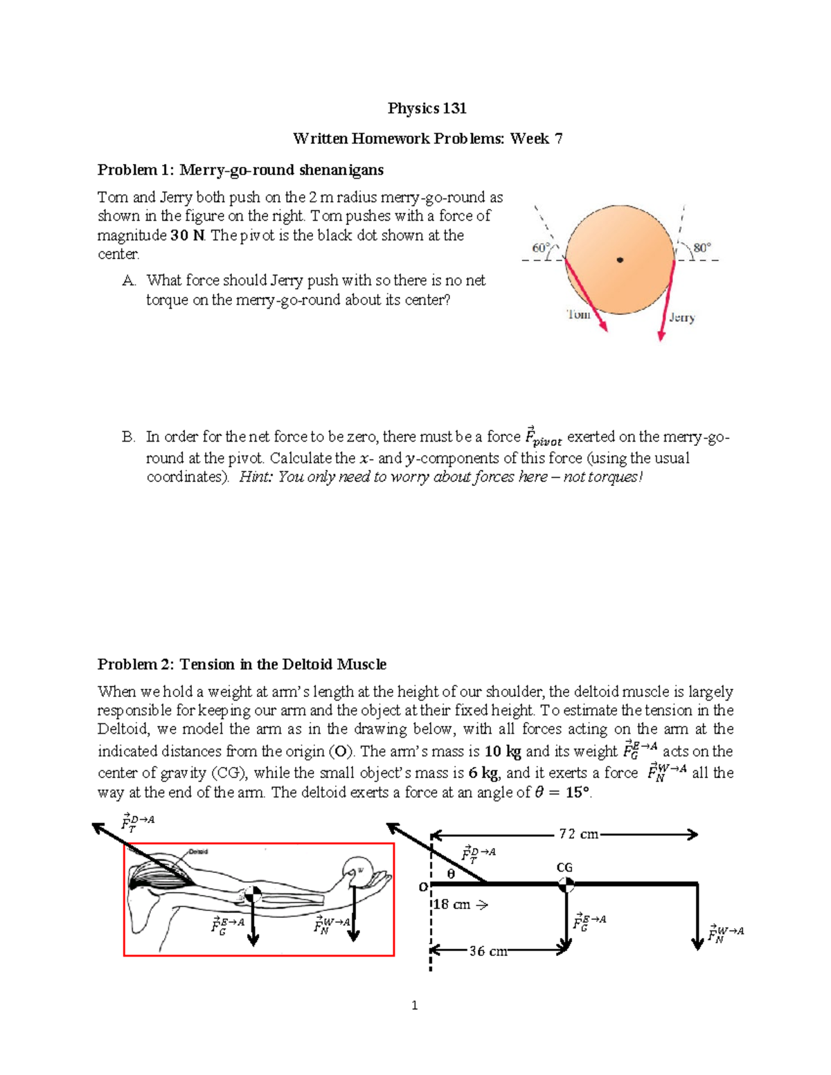 Week7 Torque Written - Physics 131 Written Homework Problems: Week 7 ...