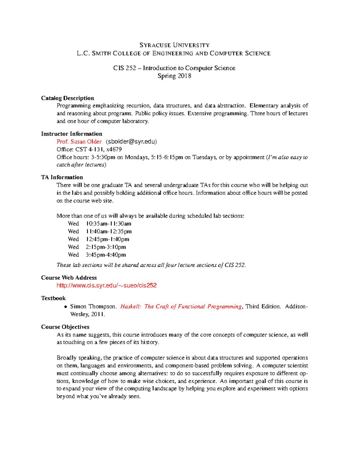 CIS 252 Spring 2018: Intro to Computer Science Course Overview - Studocu