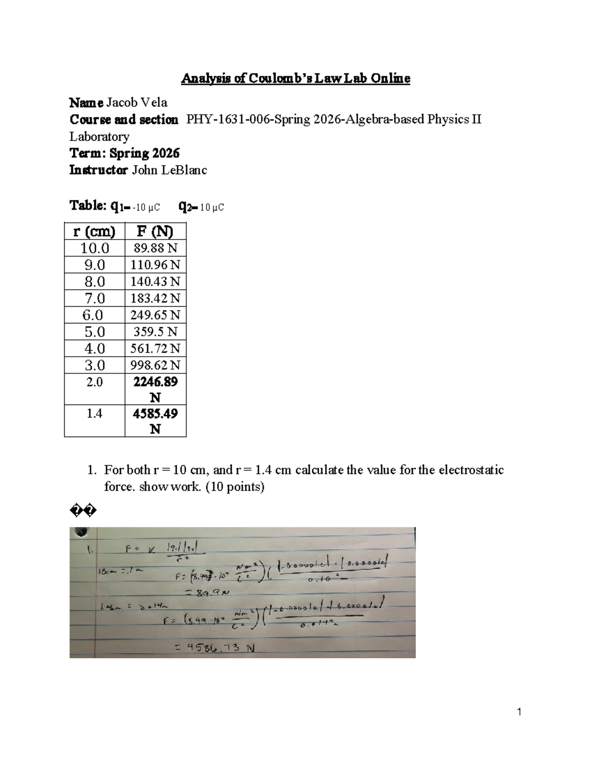 Physics II Lab: Electrostatic Force Analysis - Spring 2026 - Studocu