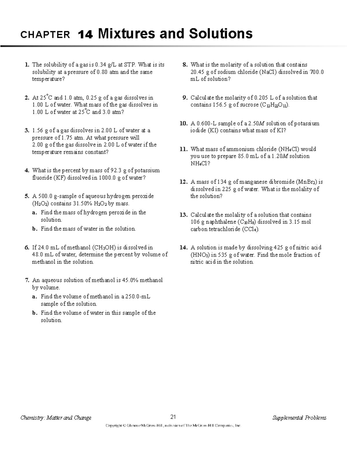 CHAPTER 14 Chemistry: Mixtures & Solutions Supplemental Problems - Studocu