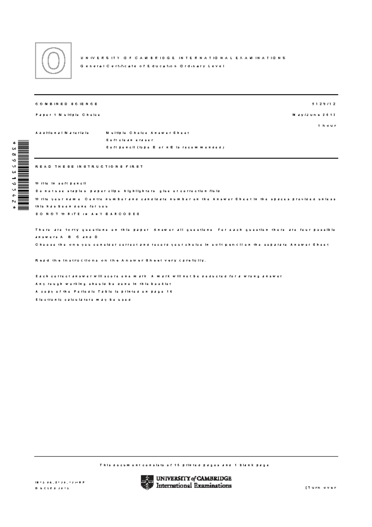 CS2013 Combined Science Paper 1 Multiple Choice Exam 2013 - Studocu