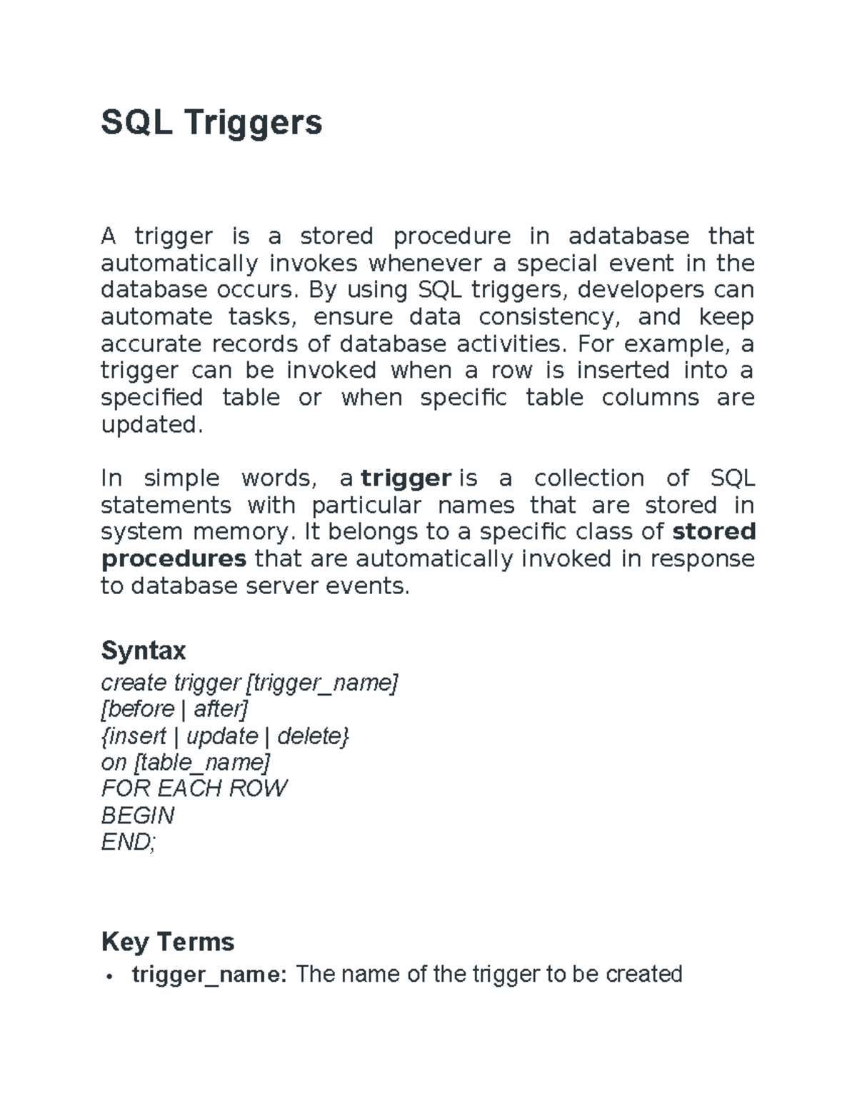 SQL Triggers: Automation and Data Integrity in Databases - AI ML BDU ...