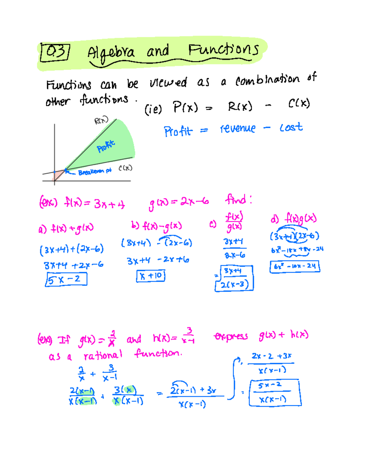 Algebra and Functions Final Exam Notes for Math 0.3 - Studocu