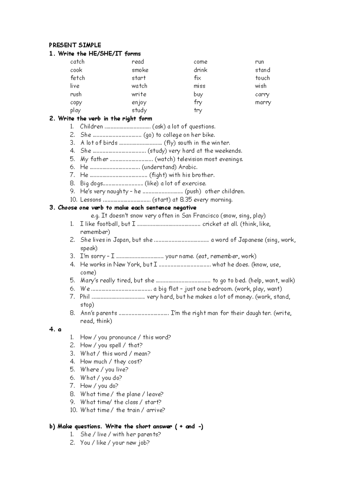 PRESENT SIMPLE & CONTINUOUS - Language Practice Exercises - Studocu