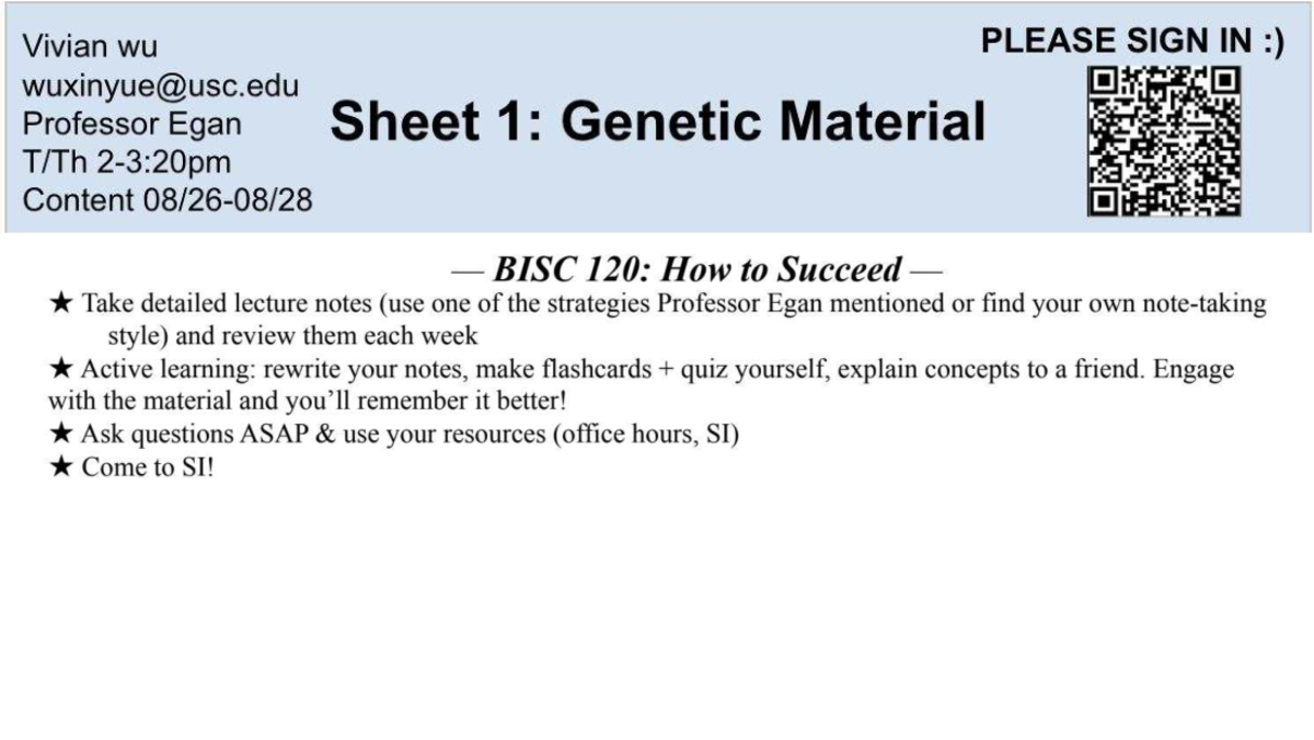 BISC 120 Midterm Practice: Genetic Material Overview and Notes - Studocu