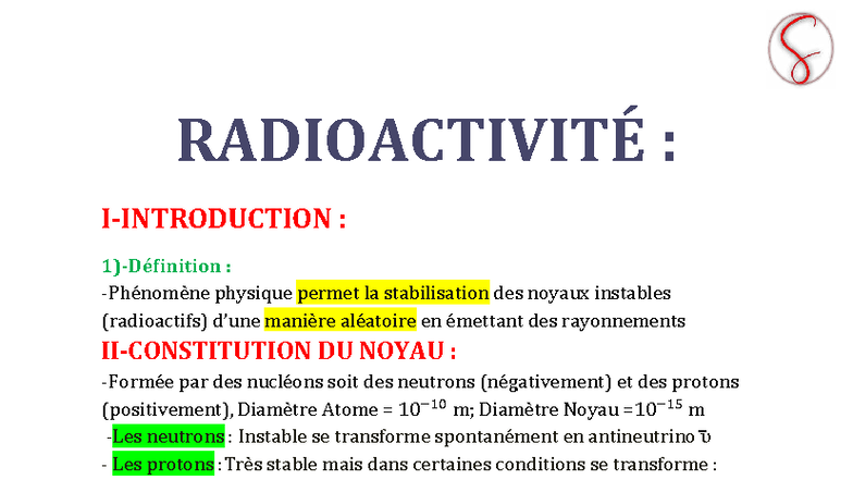 Radioactivité : Stabilisation des Noyaux Instables - Physique 101 - Studocu