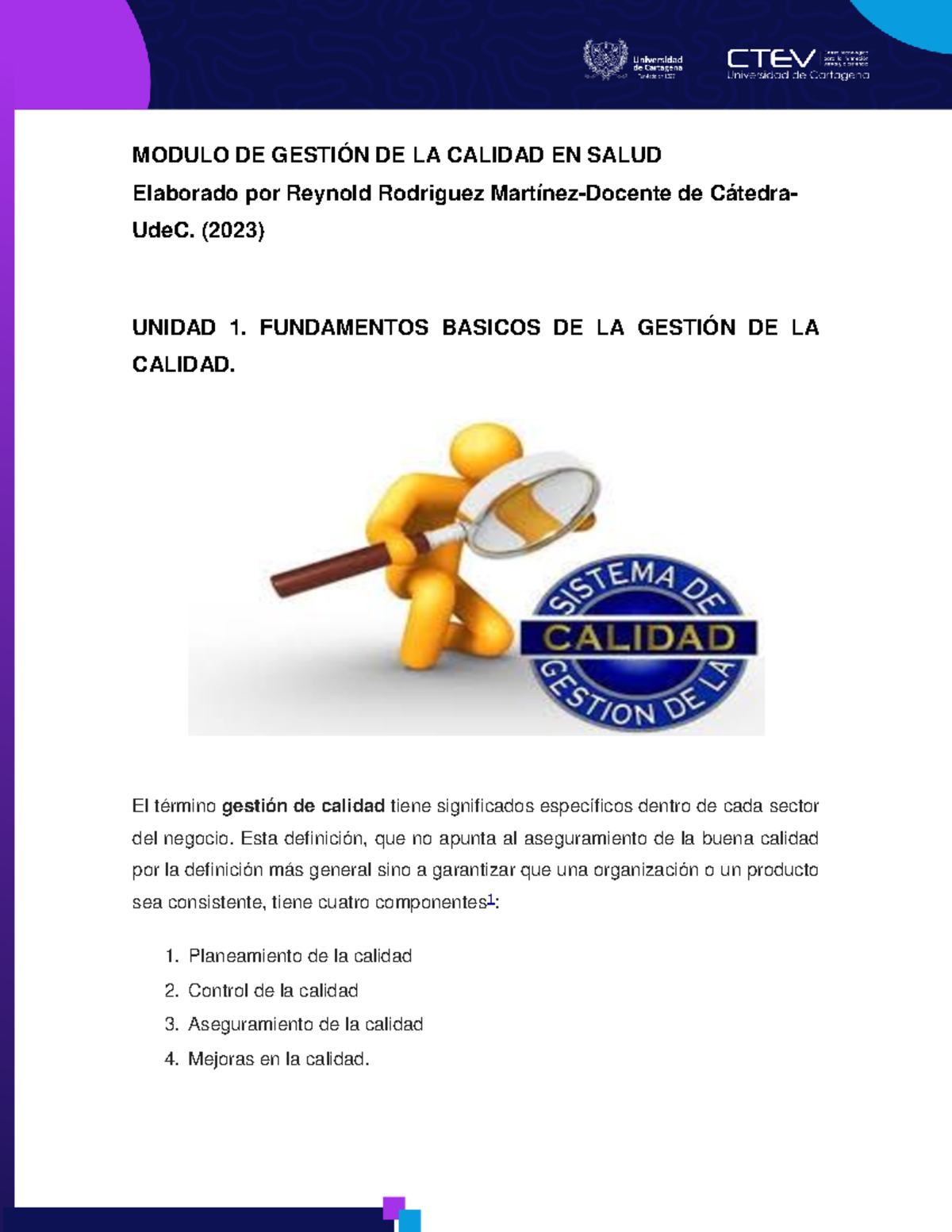 Unidad 1: Fundamentos Básicos de la Gestión de la Calidad en Salud ...