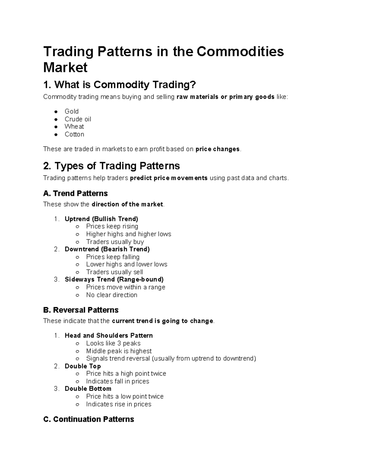 Trading Patterns in the Commodities Market: An Overview - Studocu