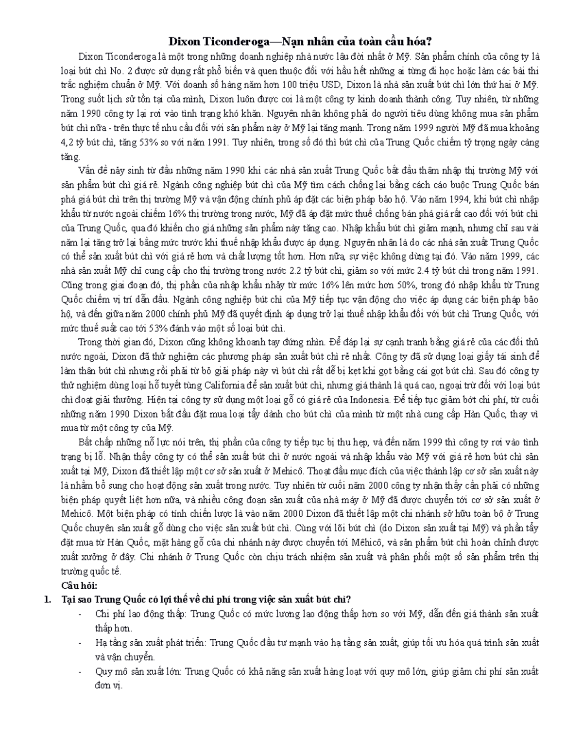 Dixon Ticonderoga - Nạn nhân của toàn cầu hóa và biến động thị trường - Document Preview