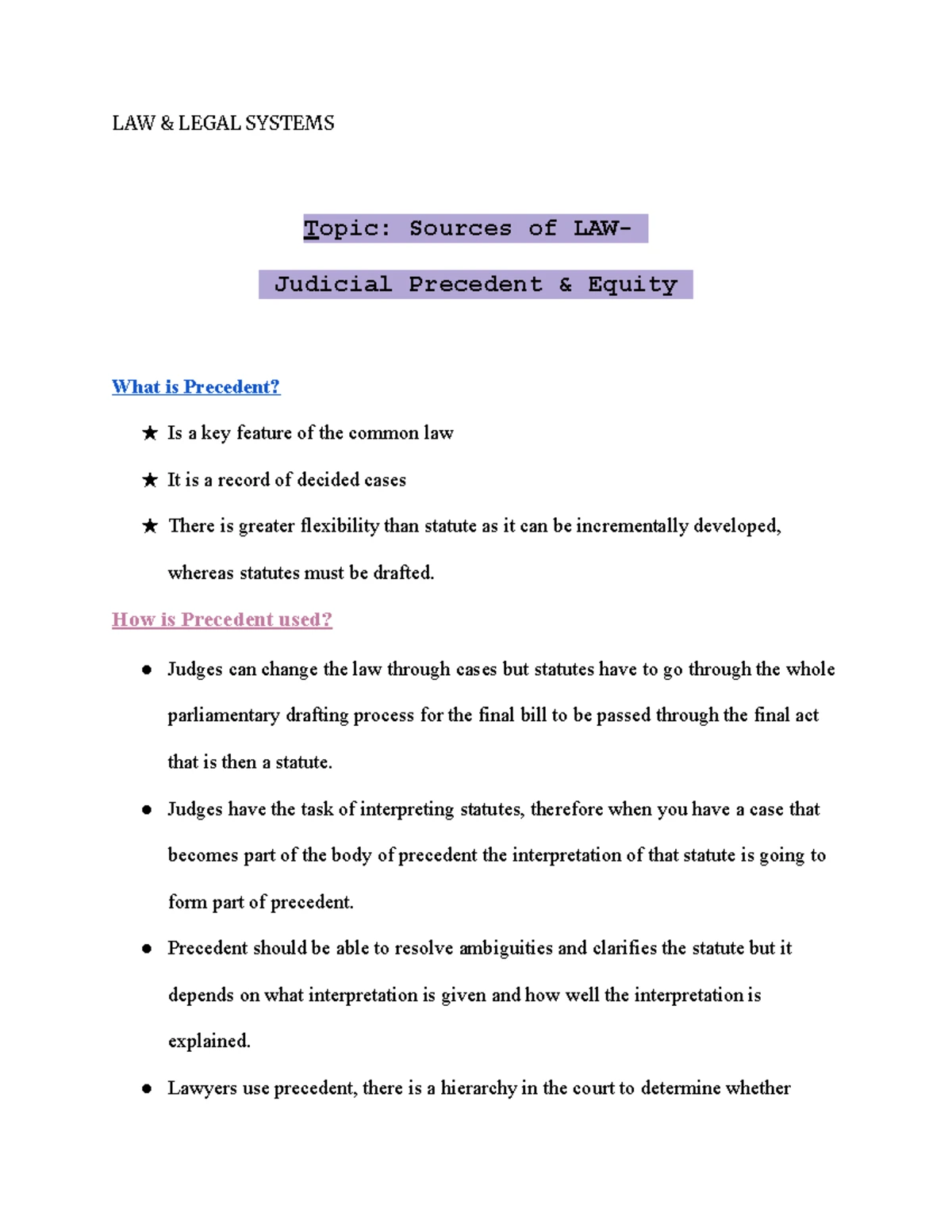 Sources of Law II: Common Law & Judicial Precedent Explained - Studocu
